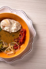 Pirao with eggs. Fish cream