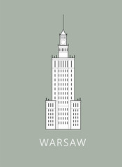 Simple minimalistic illustration of Warsaw's Palace of Culture and science (Palac Kultury i Nauki w Warszawie)