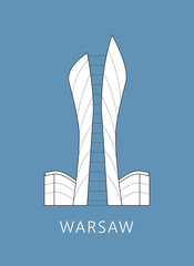 Simple minimalistic illustration of famous skyscraper in Warsaw