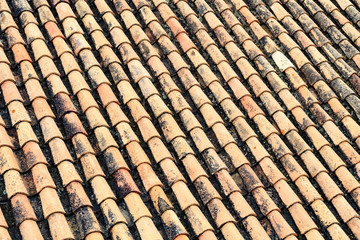 Closeup shot of background of old roof tiles