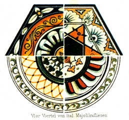 Four fragments from Italian majolica tiles (from Meyers Lexikon, 1896, 13/248/249)