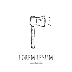 Hand drawn doodle Construction icon - ax on white background, Vector illustration House repair concept Building icons Sketch label of house remodel gear element Modern sketch style woodworking gear