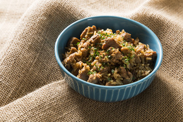 Wheat risotto with meat