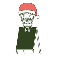 santa claus cartoon sitting on wooden empty blank advertising on color section silhouette