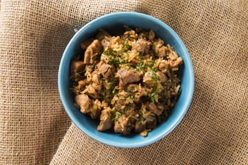 Wheat risotto with meat