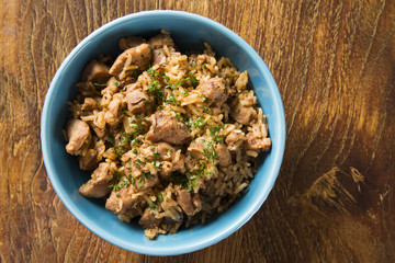Wheat risotto with meat