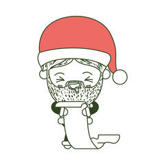 santa claus cartoon holding gift list in paper face expression smiling on color section silhouette