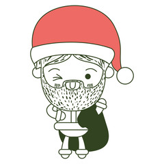 santa claus cartoon holding gift bag face expression wink eye on color section silhouette