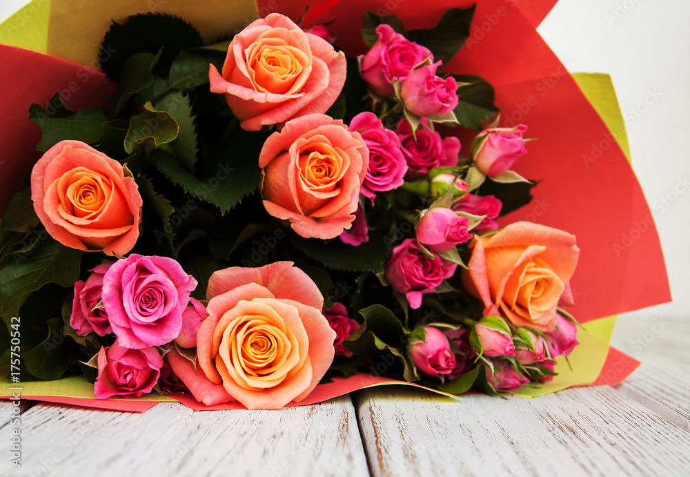 Poster bouquet of pink roses