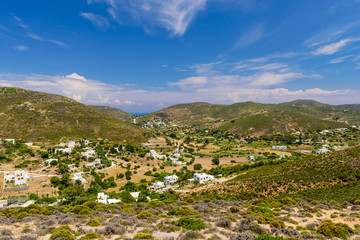 Fototapeta na wymiar The picturesque landscape of the island of Patmos in Greece. The Kambos village is a traditional village on the island of Patmos.