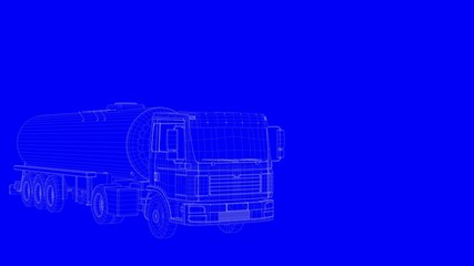 3d rendering of a blue print truck in white lines on a blue background