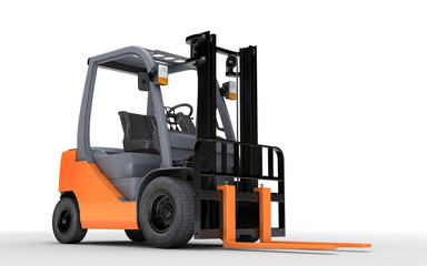 3d rendering forklift truck isolated on white background. Front view
