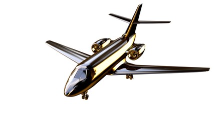 3d rendering of a golden airplane on isolated on a white background