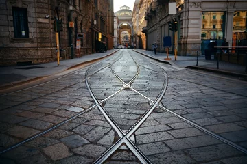 Papier Peint photo Milan Voie de tramway dans la rue de Milan