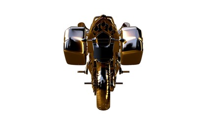 3d rendering of a golden motorcycle on isolated on a white background