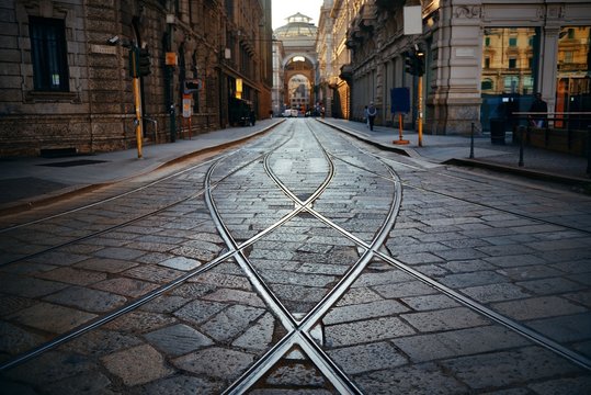 Tram Track In Milan Street