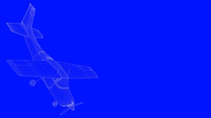 Fototapeta na wymiar 3d rendering of a blue print airplane in white lines on a blue background