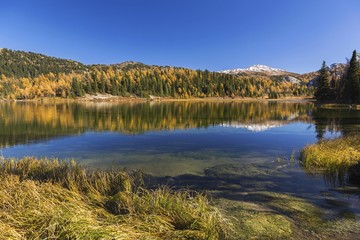 Grizzly Lake Autumn Landscape Panorama on Great Hiking Trail in Sunshine Meadows Banff National Park Canadian Rockies 