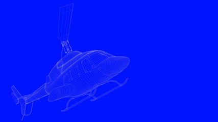Fototapeta na wymiar 3d rendering of a blue print helicopter in white lines on a blue background