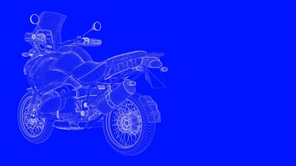 Plakat 3d rendering of a blue print motor in white lines on a blue background