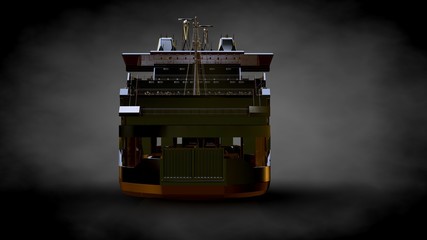 3d rendering of a golden ship on a dark background