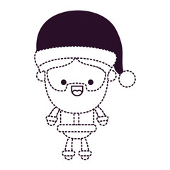 Obraz na płótnie Canvas santa claus man kawaii full body cartoon laughing expression with hat on dotted monochrome silhouette
