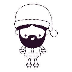 santa claus man kawaii full body cartoon happiness expression with hat on dotted monochrome silhouette