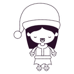 santa claus woman cartoon full body face eyes closed expression on dotted monochrome silhouette