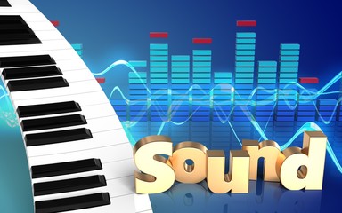 3d 'sound' sign piano keyboard