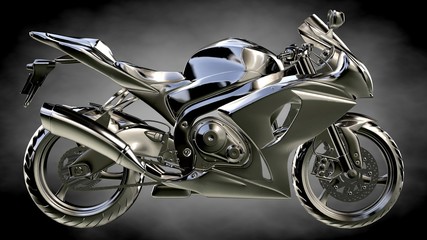 3d rendering of a metalic reflective motor on a dark background