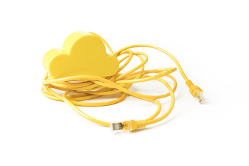yellow cloud storage with lan wire isolated