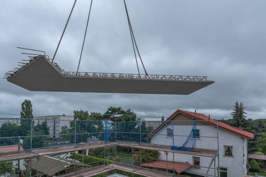 Scaffolding and formwork in the installation building on site. Substructure for laying ceiling panels.