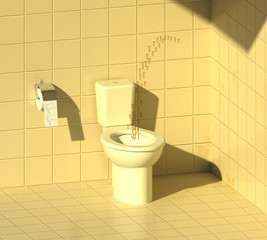 Mathematician toilet 3D illustration. Maths symbols, greek letter pi, sqare roots toilet paper, humor.