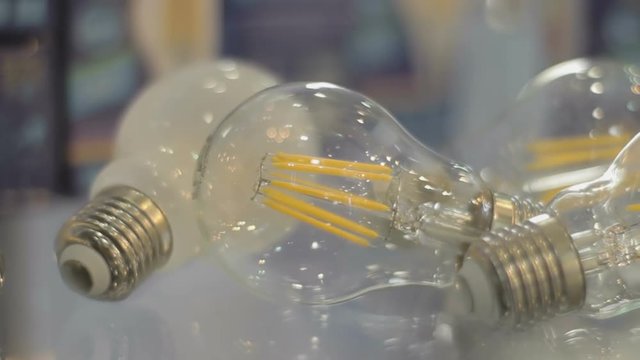 LED filament light bulbs (E27) modern lighting sources in retro