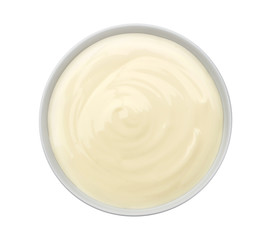 Sour cream isolated on white background. Top view