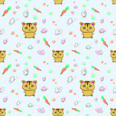 Cute hamster seamless pattern with butterflys. sweet colorful pattern. funny cartoon baby animals vector