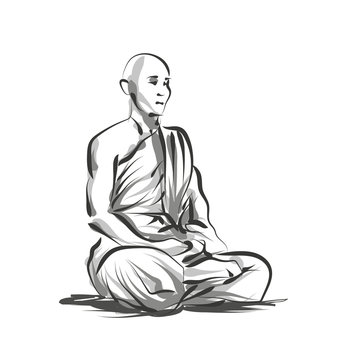 Vector line sketch meditating monk