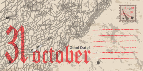 Obraz premium Halloween, postage envelope, vintage style