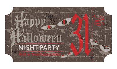 Halloween ticket for party, 31 october, vintage style