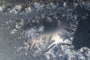 Ice flowers on glass - texture and backgrounnd

