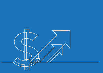 one line drawing of isolated vector object - dollar sign with arrow