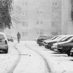 Snowing urban landscape