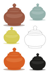 Sugar bowl of different cly types illustration set.