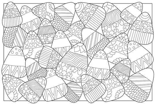 Candy corn sweets vector coloring page. Candy corn with ornament.