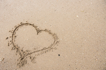 Heart drawn on the sand of a sea beach