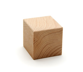 wooden geometric shapes cube  isolated on a white