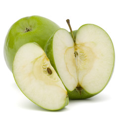 Green sliced apple isolated on white background cutout