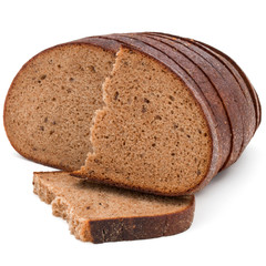 Fresh sliced rye bread loaf isolated on white background cutout