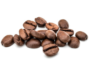 roasted coffee beans isolated in white background cutout