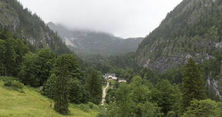 Fototapeta na wymiar View towards the Salt mine from the World Heritage Viewewing platform in Hallstatt. Austria.